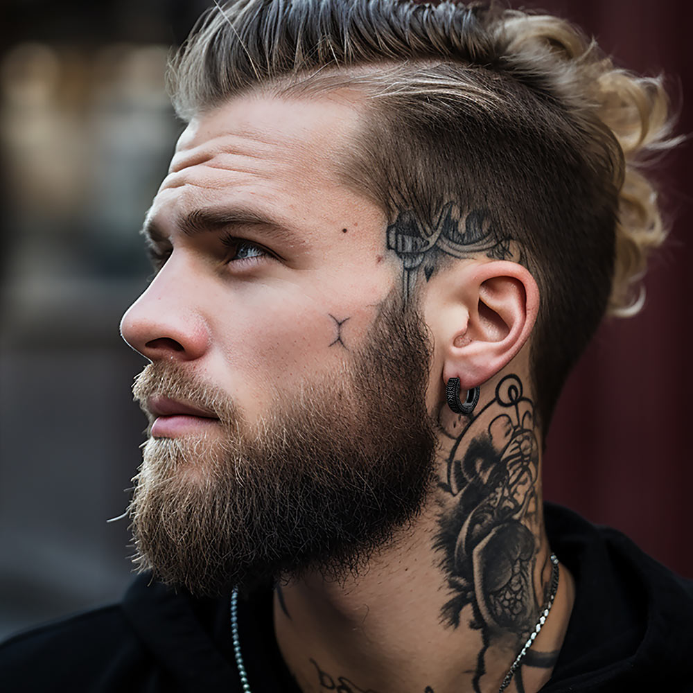 Sterling Silver Viking Runes Hoop Earrings With Black Zirconia for