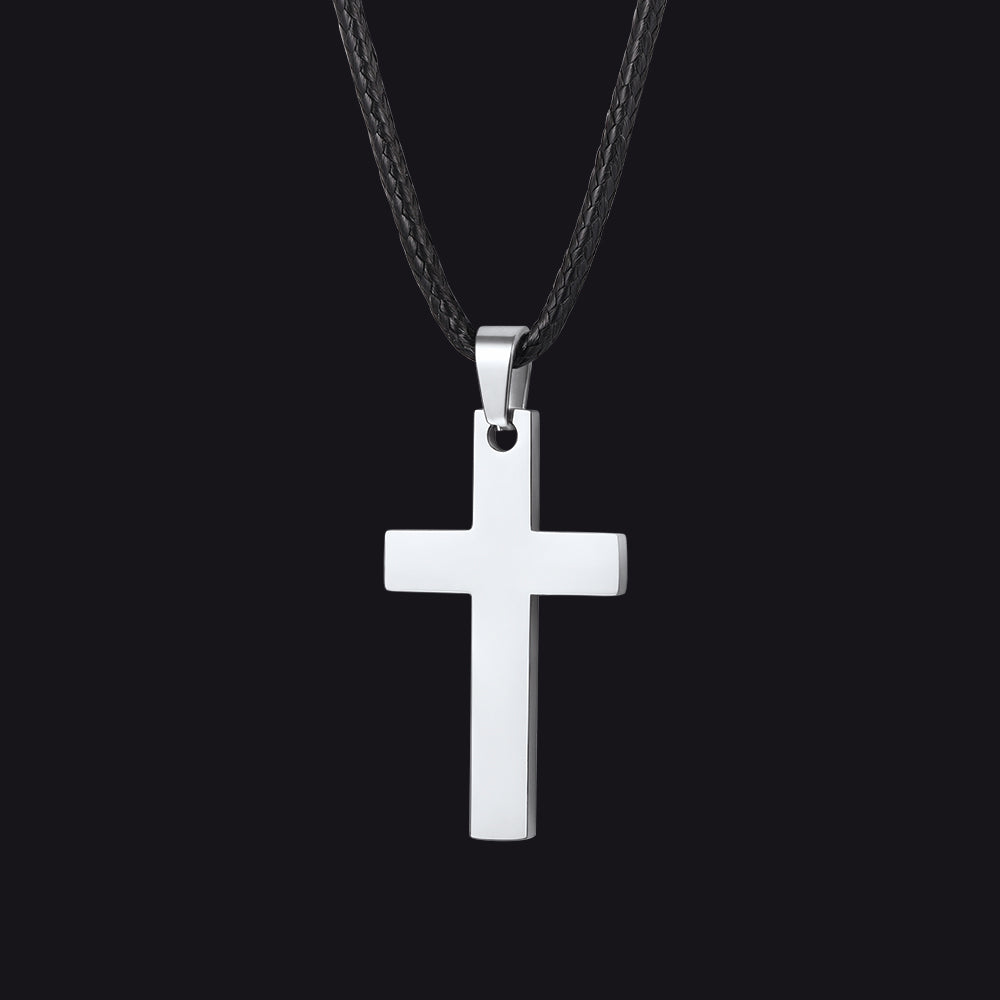 Simple Cross Braided Leather Pendant Necklace for Christian