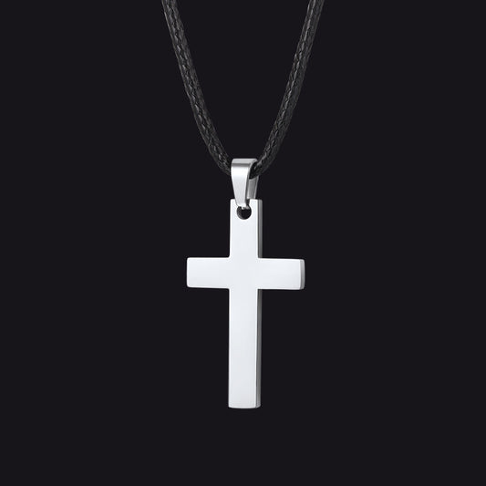 Simple Cross Braided Leather Pendant Necklace for Christian