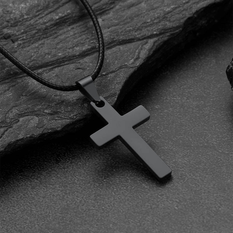 Simple Cross Braided Leather Pendant Necklace for Christian