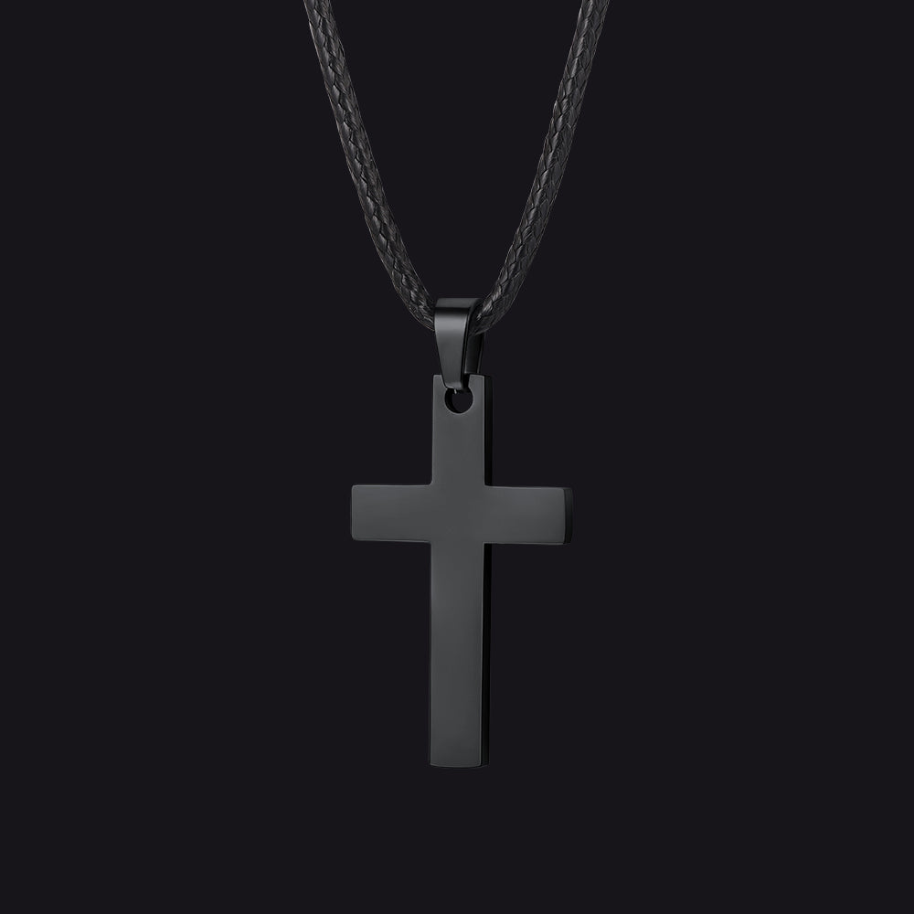 Simple Cross Braided Leather Pendant Necklace for Christian