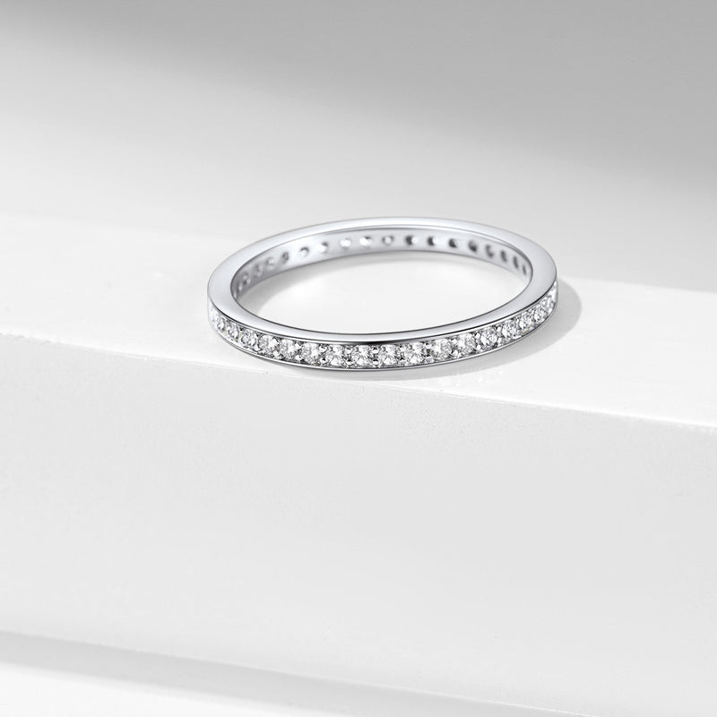 S925 Silver Simple Cubic Zirconia Band Ring Couple Bff Gift