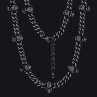 9mm Gothic Skull Cuban Link Chain Choker Necklace for