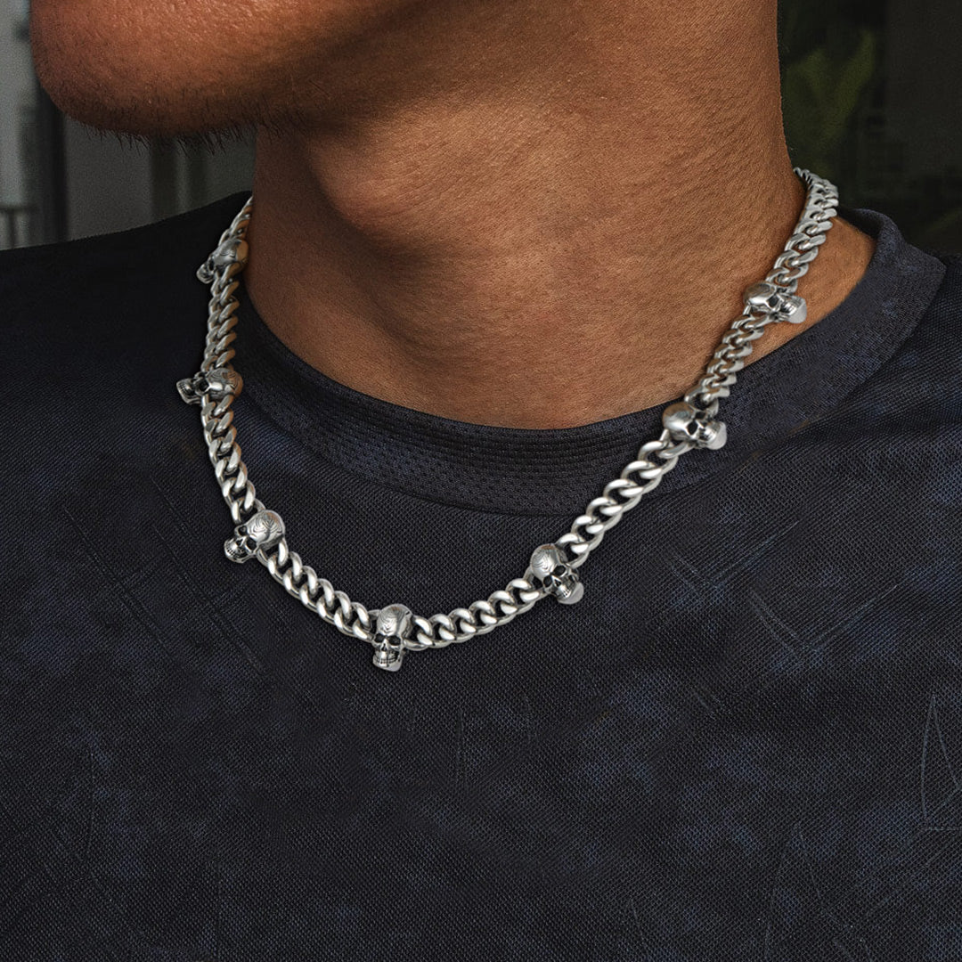 Gothic Skull Cuban Link Choker Chain & Bracelet Jewelry Set for