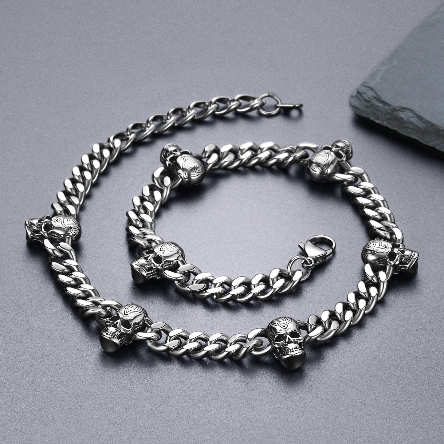9mm Gothic Skull Cuban Link Chain Choker Necklace for