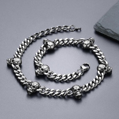 9mm Gothic Skull Cuban Link Chain Choker Necklace for