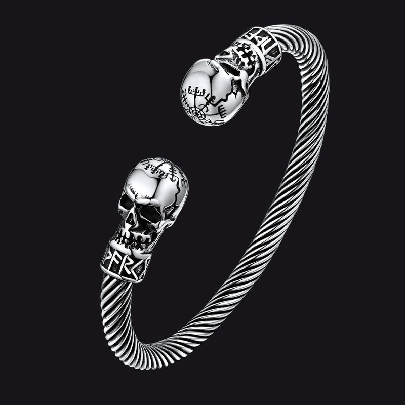 Viking Skull Cuff Bracelet Adjustable Bangle for