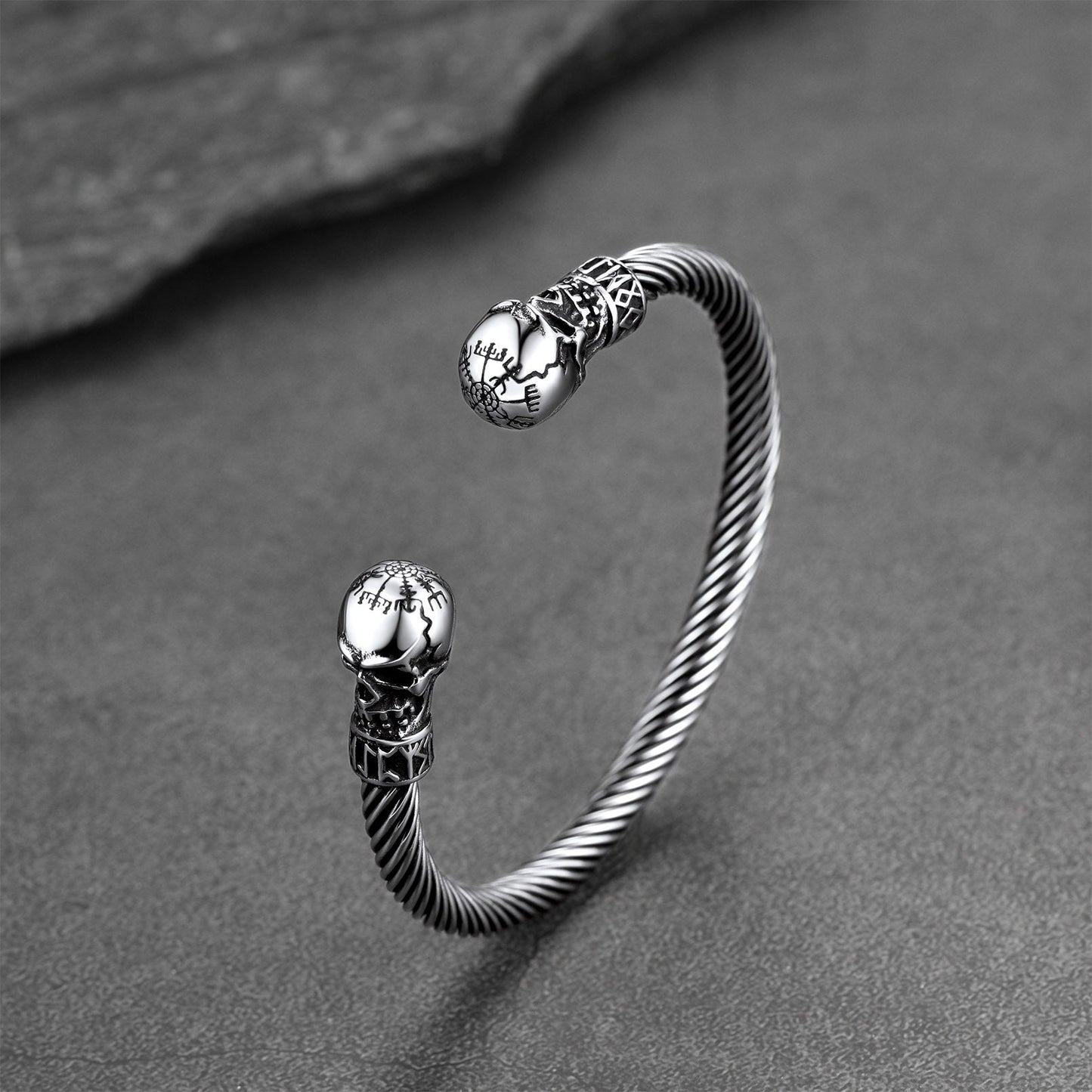 Viking Skull Cuff Bracelet Adjustable Bangle for