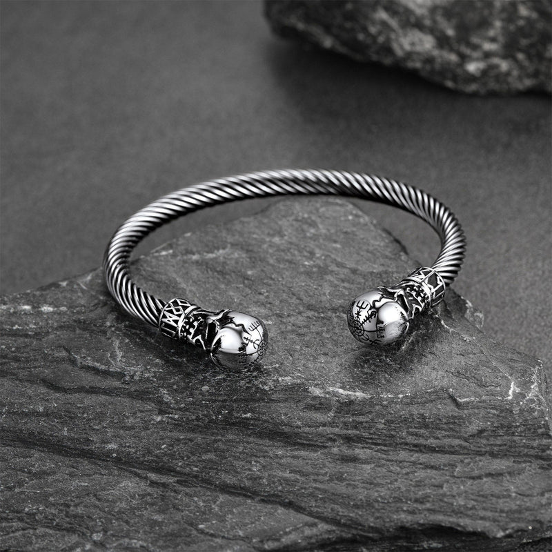 Viking Skull Cuff Bracelet Adjustable Bangle for