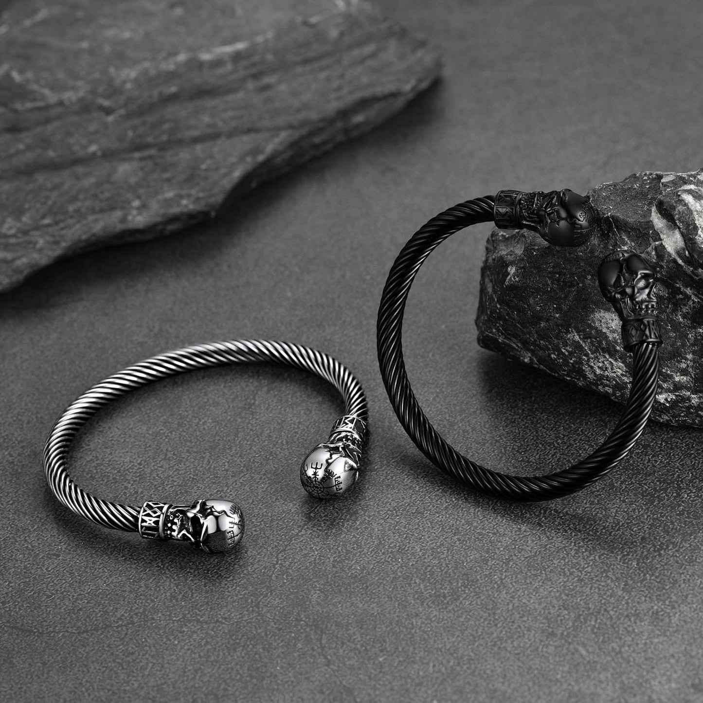 Viking Skull Cuff Bracelet Adjustable Bangle for