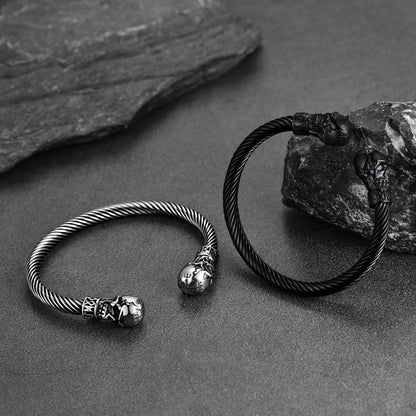 Viking Skull Cuff Bracelet Adjustable Bangle for