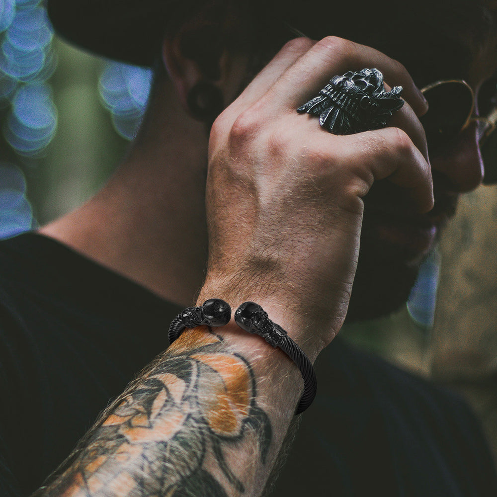Viking Skull Cuff Bracelet Adjustable Bangle for