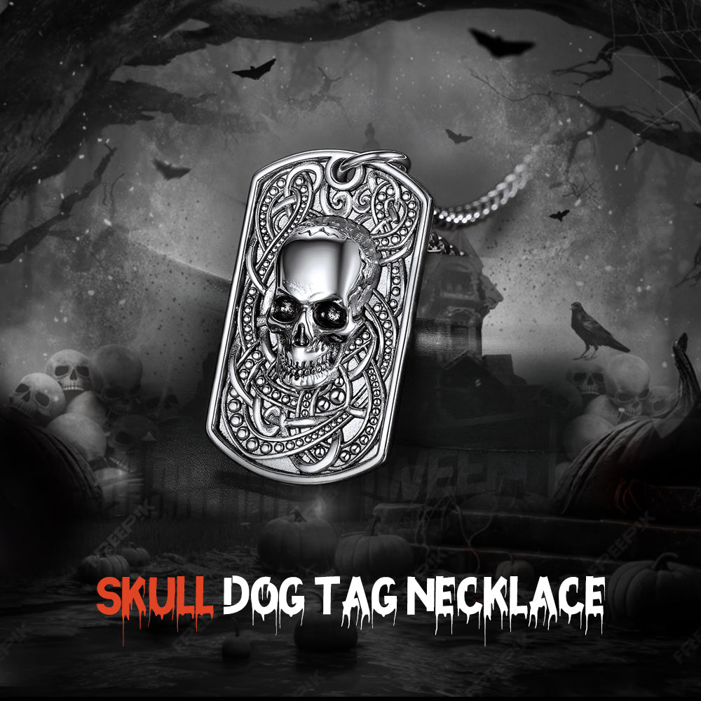 Gothic Skull Dog Tag Pendant Necklace for