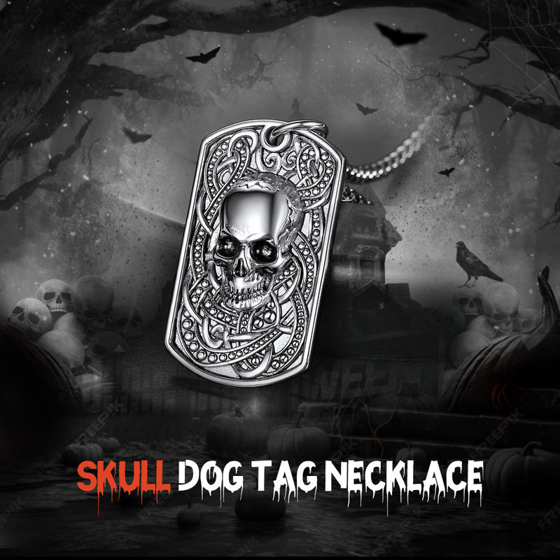 Gothic Skull Dog Tag Pendant Necklace for