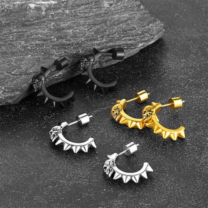 Half-circle Skull Rivet Huggie Stud Earrings for