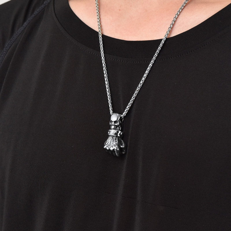 Flash Punk Skull Fist Pendant Necklace for