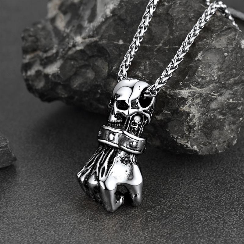 Flash Punk Skull Fist Pendant Necklace for