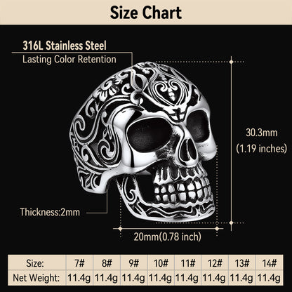 Gothic Skull Hollow Sugar Stainless Steel Ring for