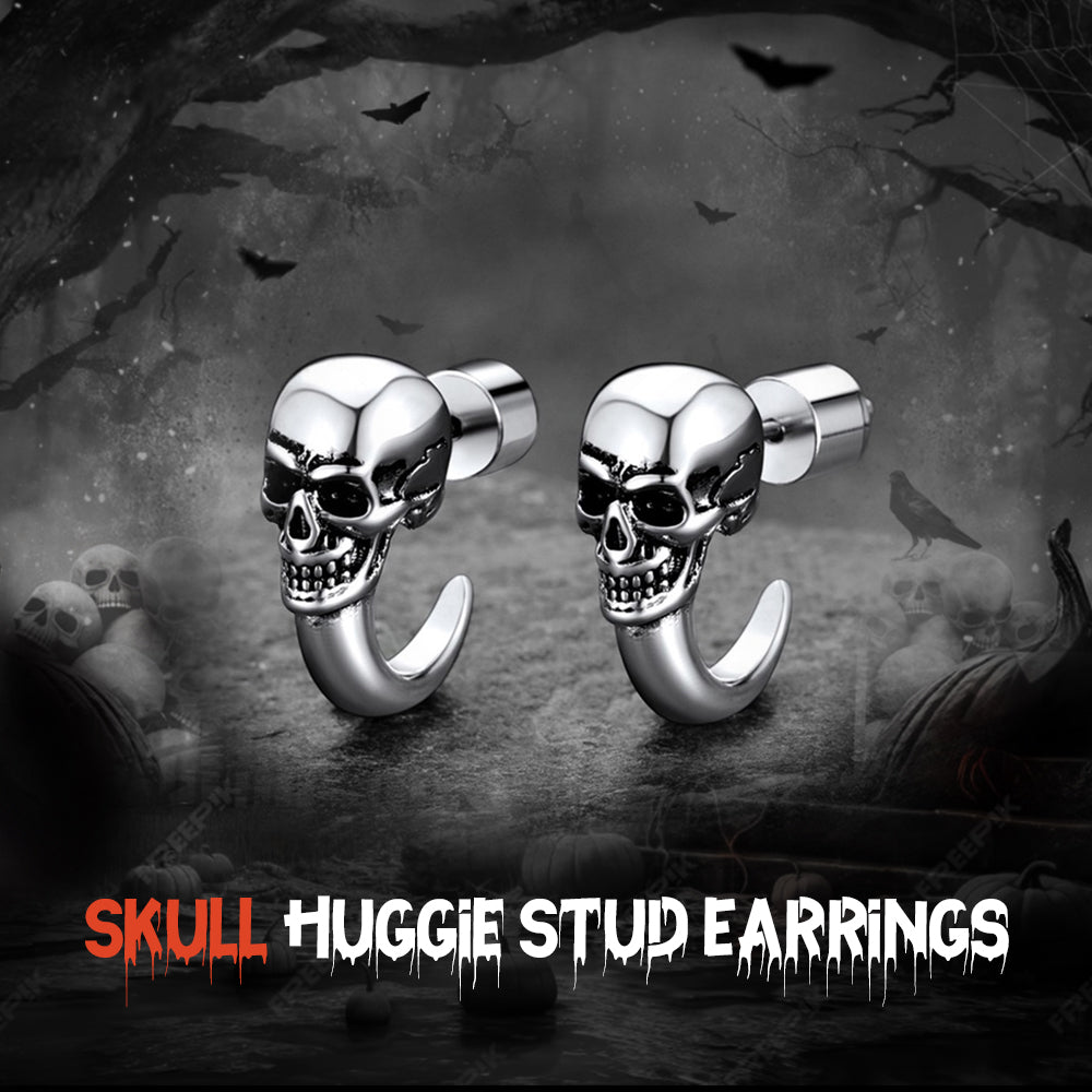 Gothic Skull Huggie Half-circle Stud Earrings Jewelry for