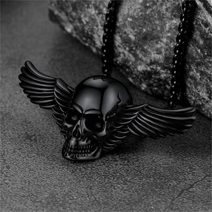 Gothic Skull Necklace With Wing for