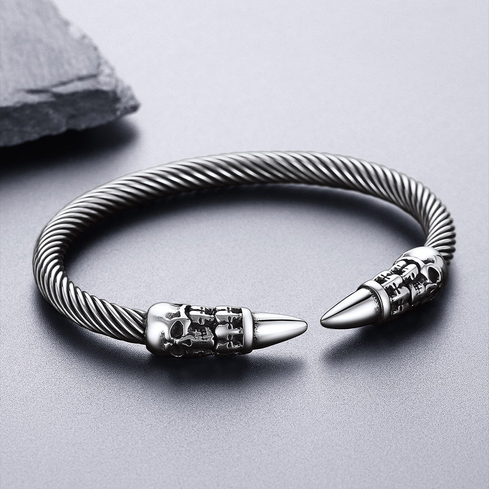Gothic Punk Skull Open Cuff Bangle Bracelet for