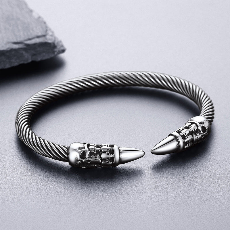 Gothic Punk Skull Open Cuff Bangle Bracelet for