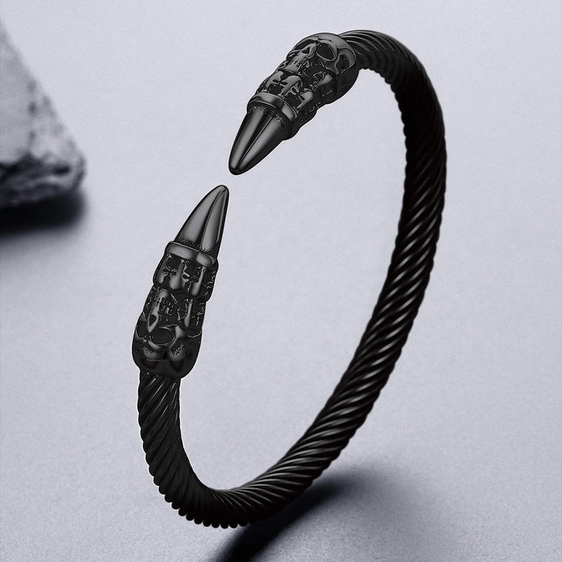 Gothic Punk Skull Open Cuff Bangle Bracelet for