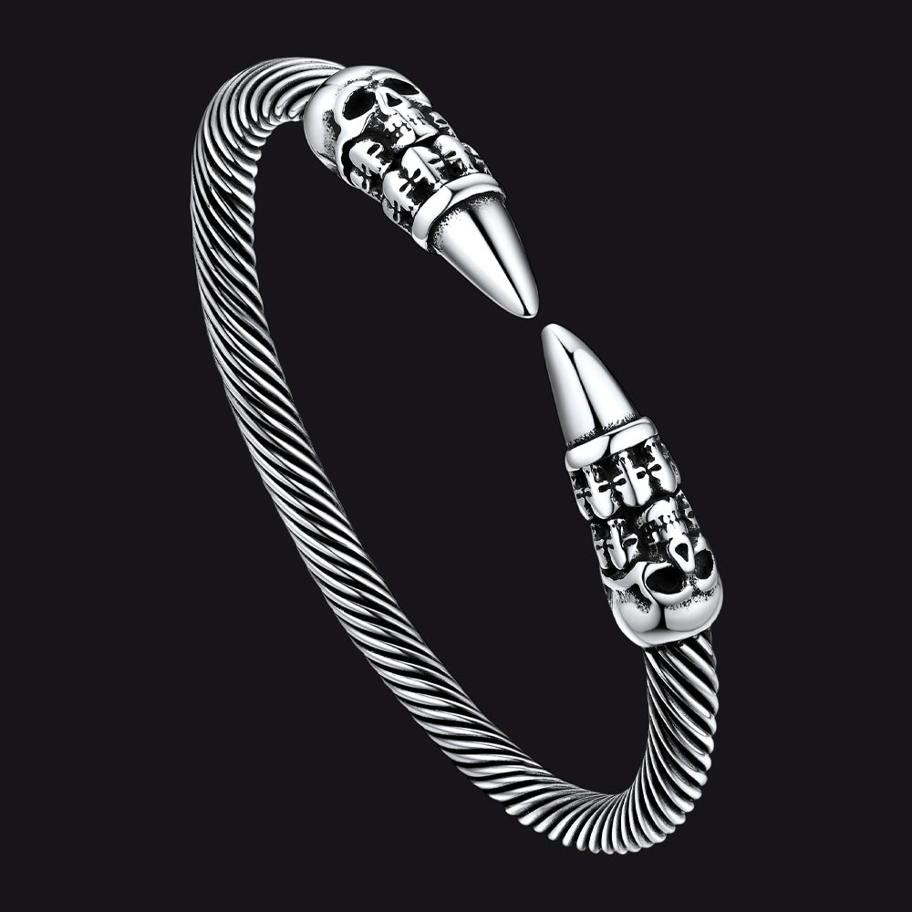 Gothic Punk Skull Open Cuff Bangle Bracelet for