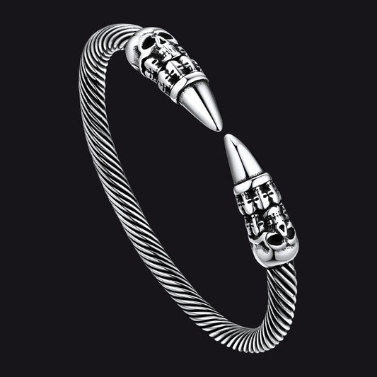 Gothic Punk Skull Open Cuff Bangle Bracelet for