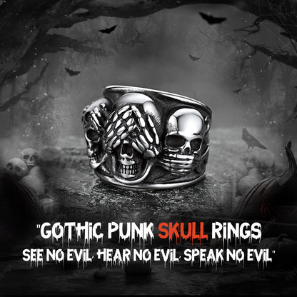 Gothic Punk Biker Skull Ring See No Evil Stainless Steel