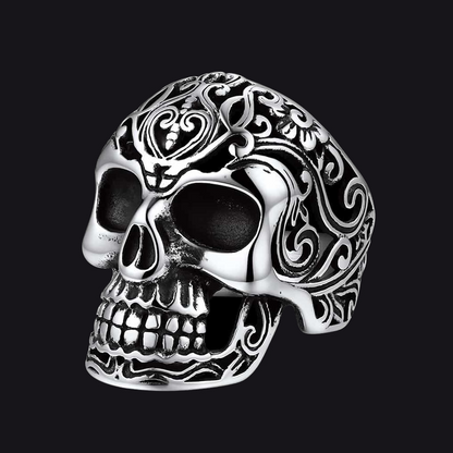Gothic Black Onyx Signet Ring With Skull for