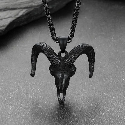 Satanic Goat Skull Head Necklace With Invert Pentagram