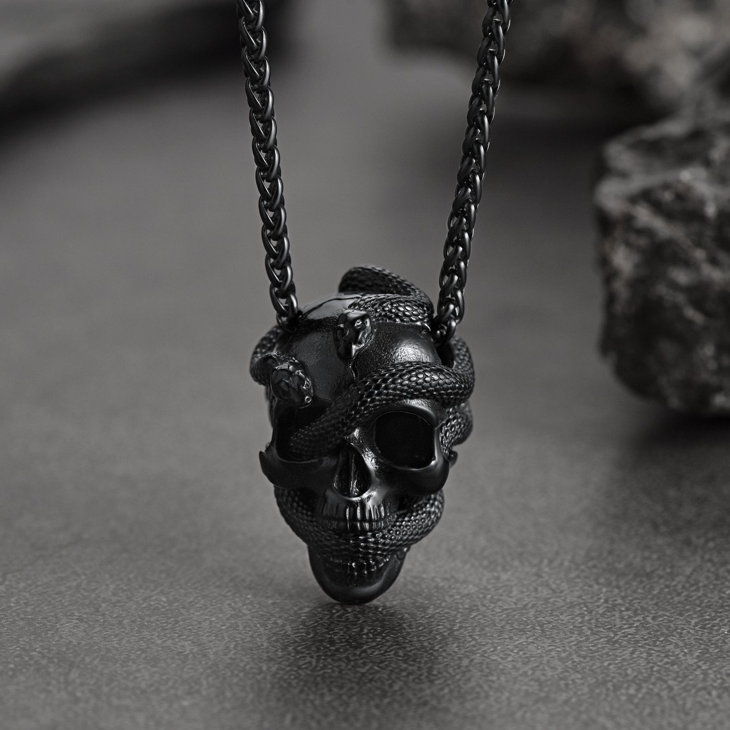 Gothic Snake Skull Pendant Necklace for
