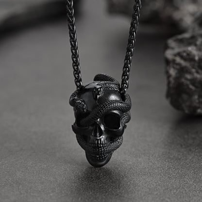 Gothic Snake Skull Pendant Necklace for
