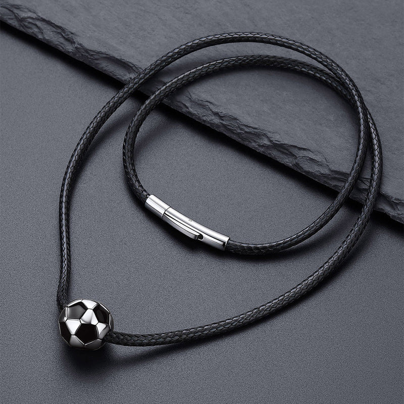 3d Soccer Sport Necklace With Braided Leather Necklace for Sports Fans