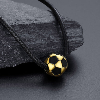 3d Soccer Sport Necklace With Braided Leather Necklace for Sports Fans