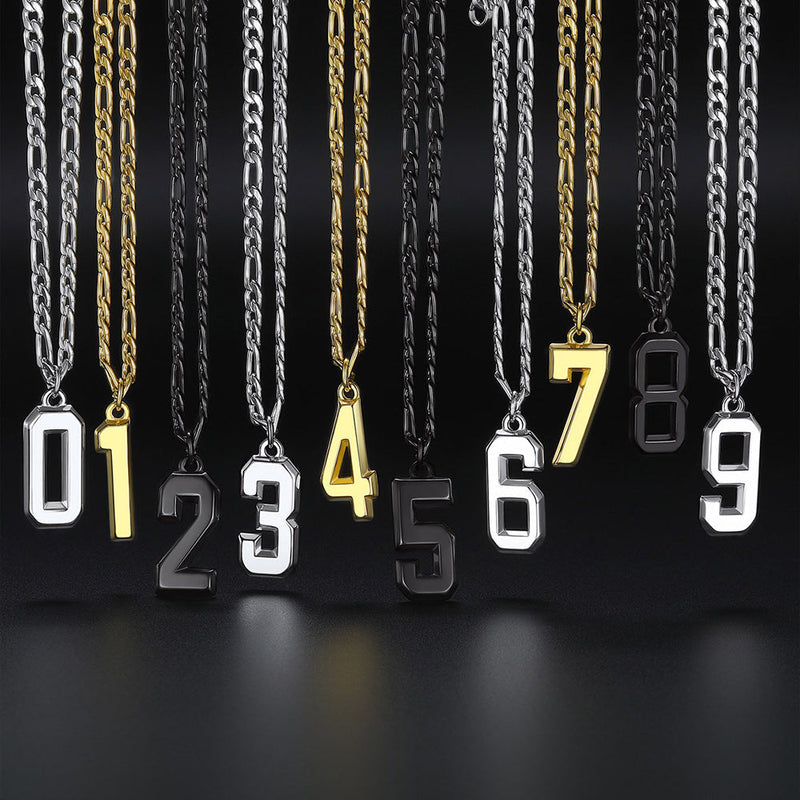 Sports Jersey Number Pendant Necklace With Figaro Chain for