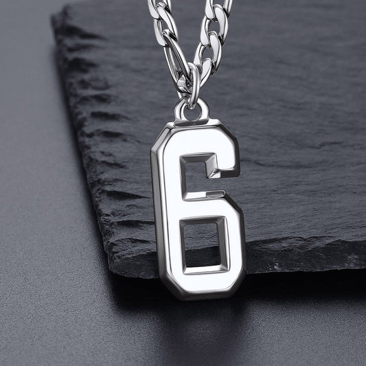 Sports Jersey Number Pendant Necklace With Figaro Chain for