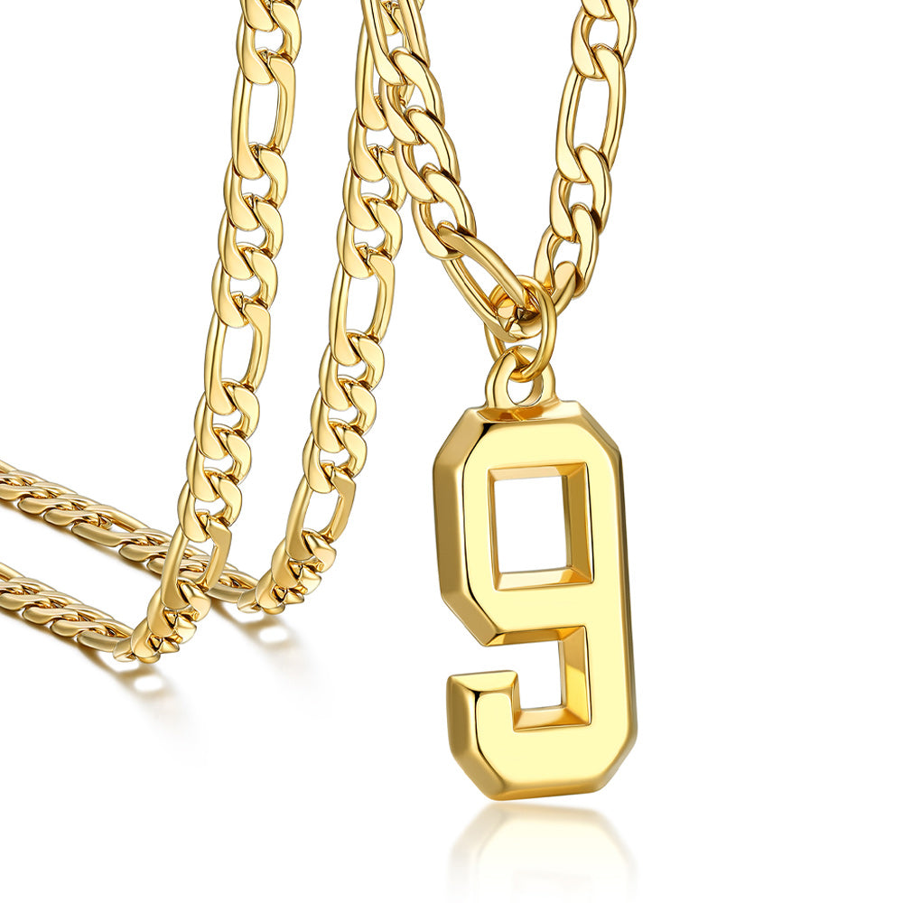 Sports Jersey Number Pendant Necklace With Figaro Chain for
