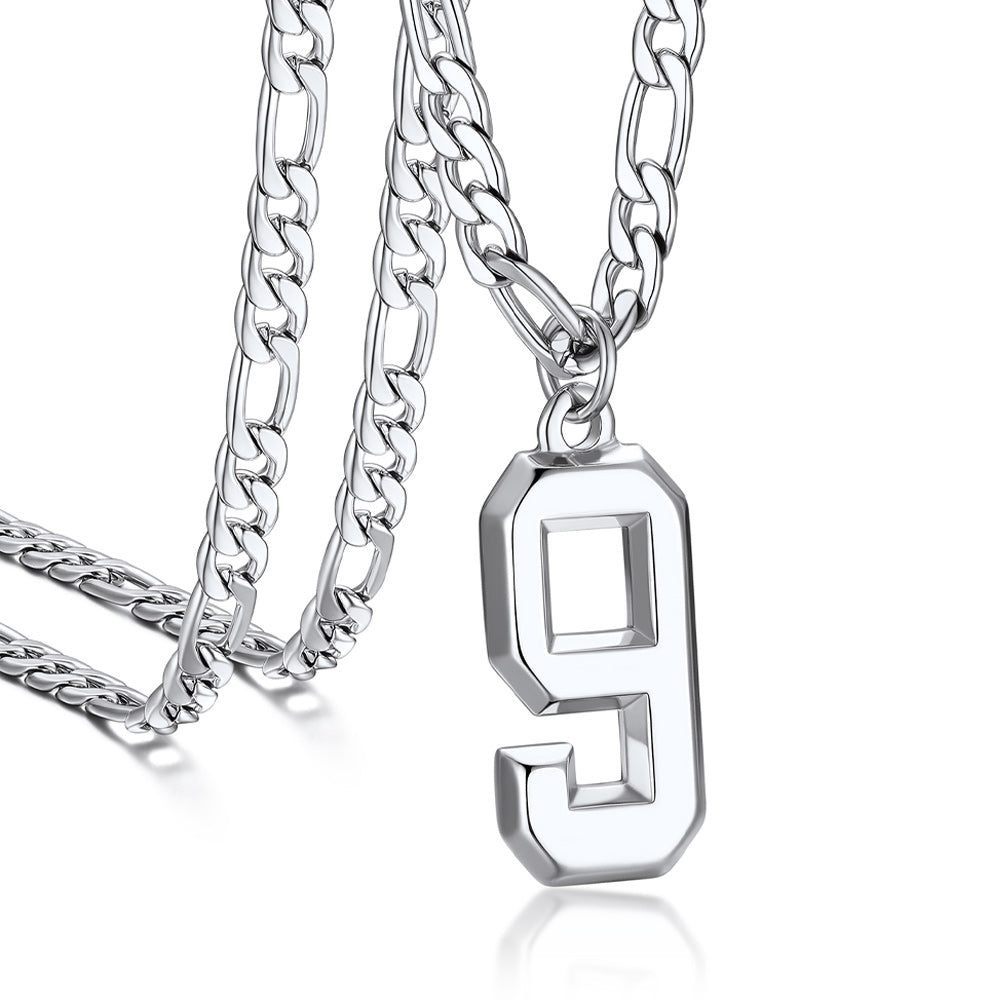 Sports Jersey Number Pendant Necklace With Figaro Chain for