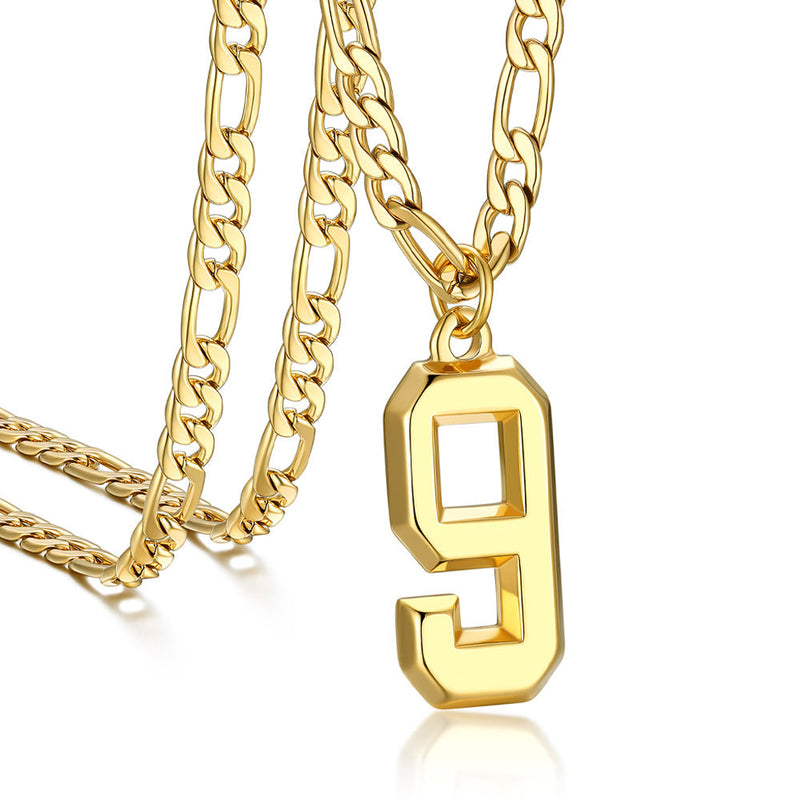 Sports Jersey Number Pendant Necklace With Figaro Chain for