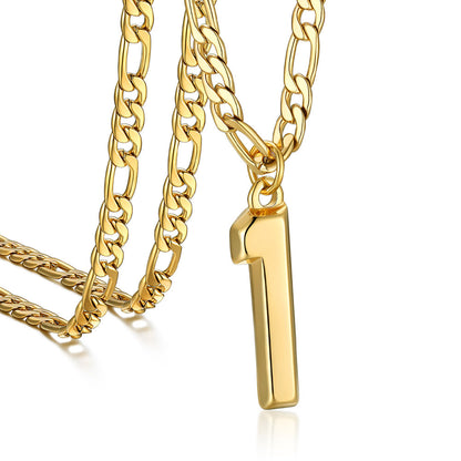 Sports Jersey Number Pendant Necklace With Figaro Chain for
