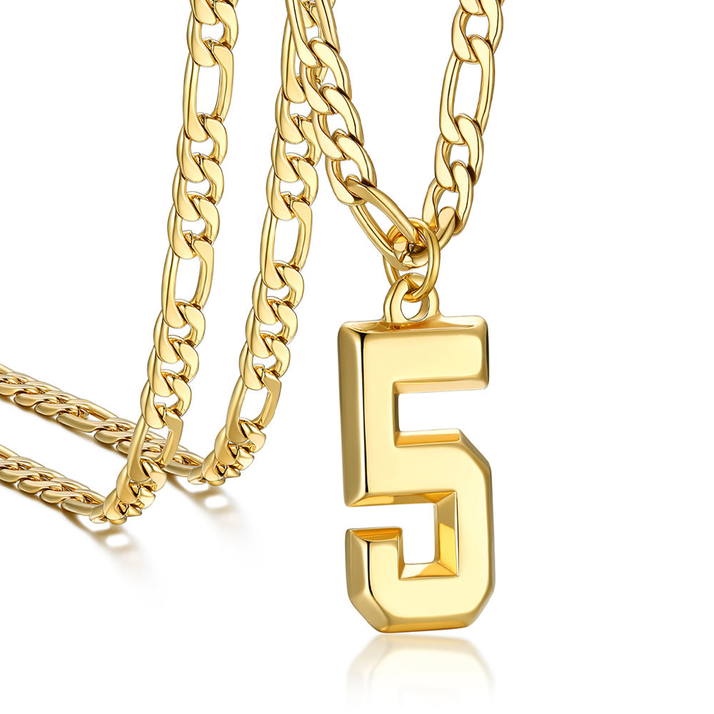 Sports Jersey Number Pendant Necklace With Figaro Chain for