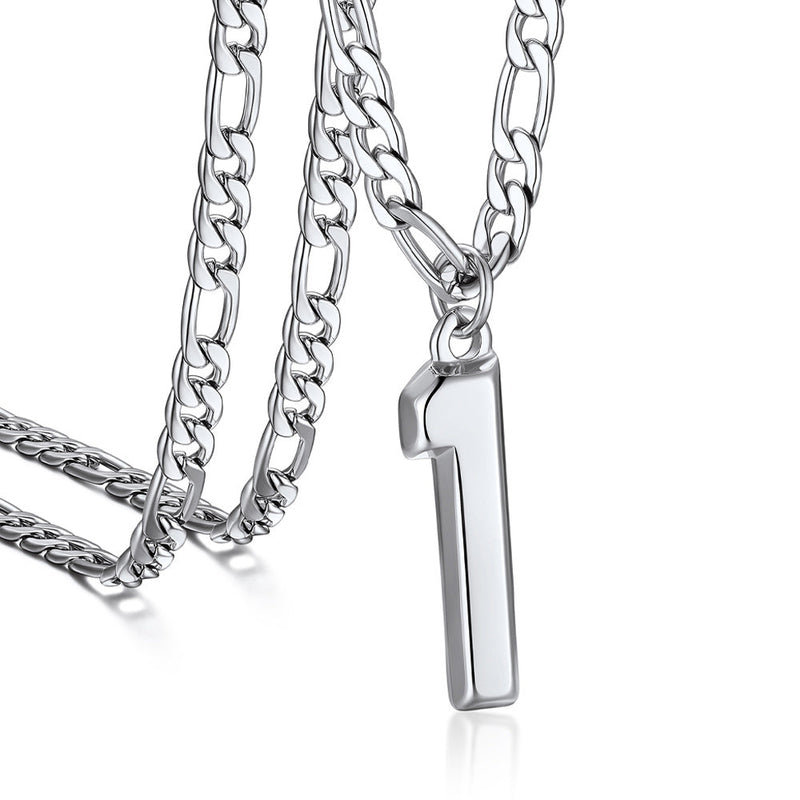 Sports Jersey Number Pendant Necklace With Figaro Chain for