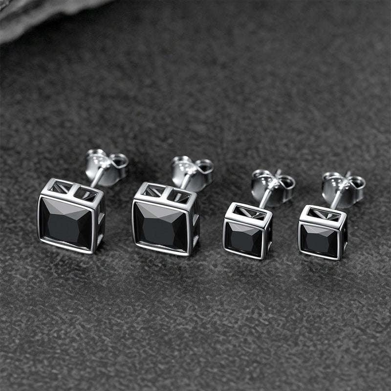 Flash Sterling Silver Square Black Onyx Stud Earrings for