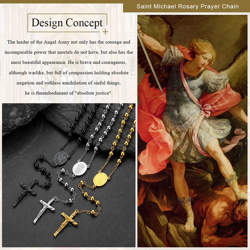 Catholic St. Michael Rosary Bead Necklace