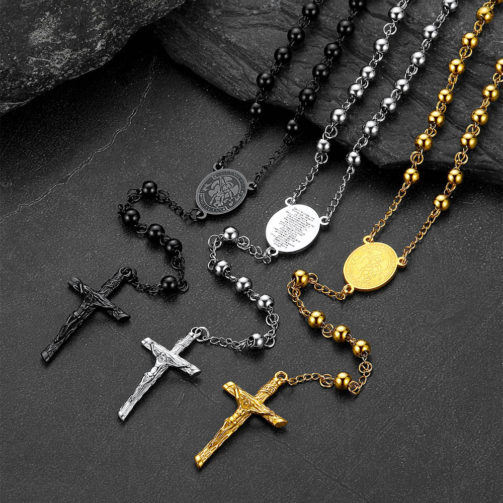 Catholic St. Michael Rosary Bead Necklace