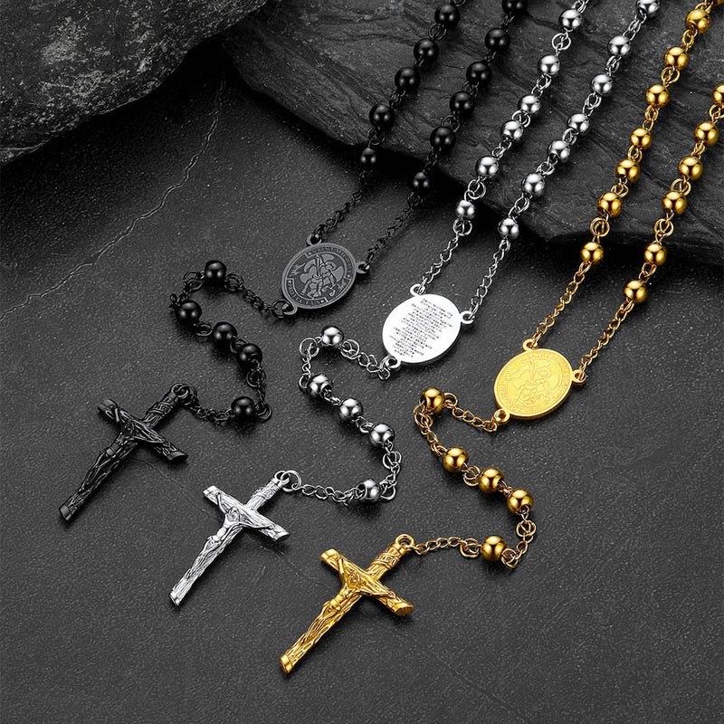 Catholic St. Michael Rosary Bead Necklace