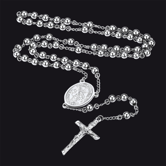 Catholic St. Michael Rosary Bead Necklace