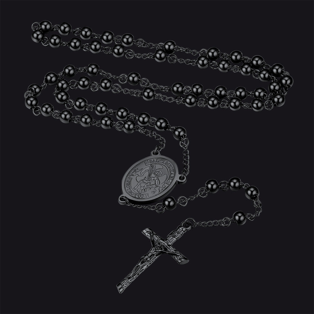 Catholic St. Michael Rosary Bead Necklace